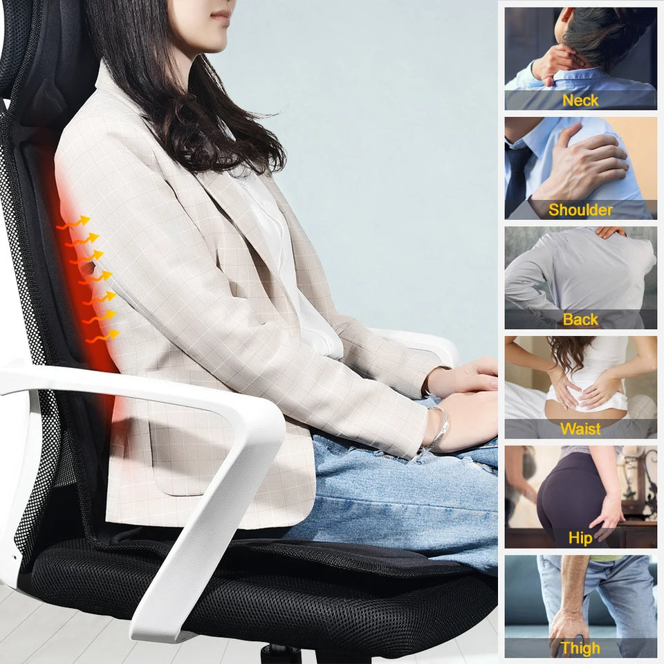 Full-Body Massage Car Home Office Heat Vibrate Massager Chair Pain Relaxation Cushion