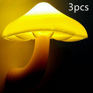 LED Night Light Mushroom Wall Socket Lamp EU US Plug Warm White Light-control Sensor Bedroom Light Home Decoration